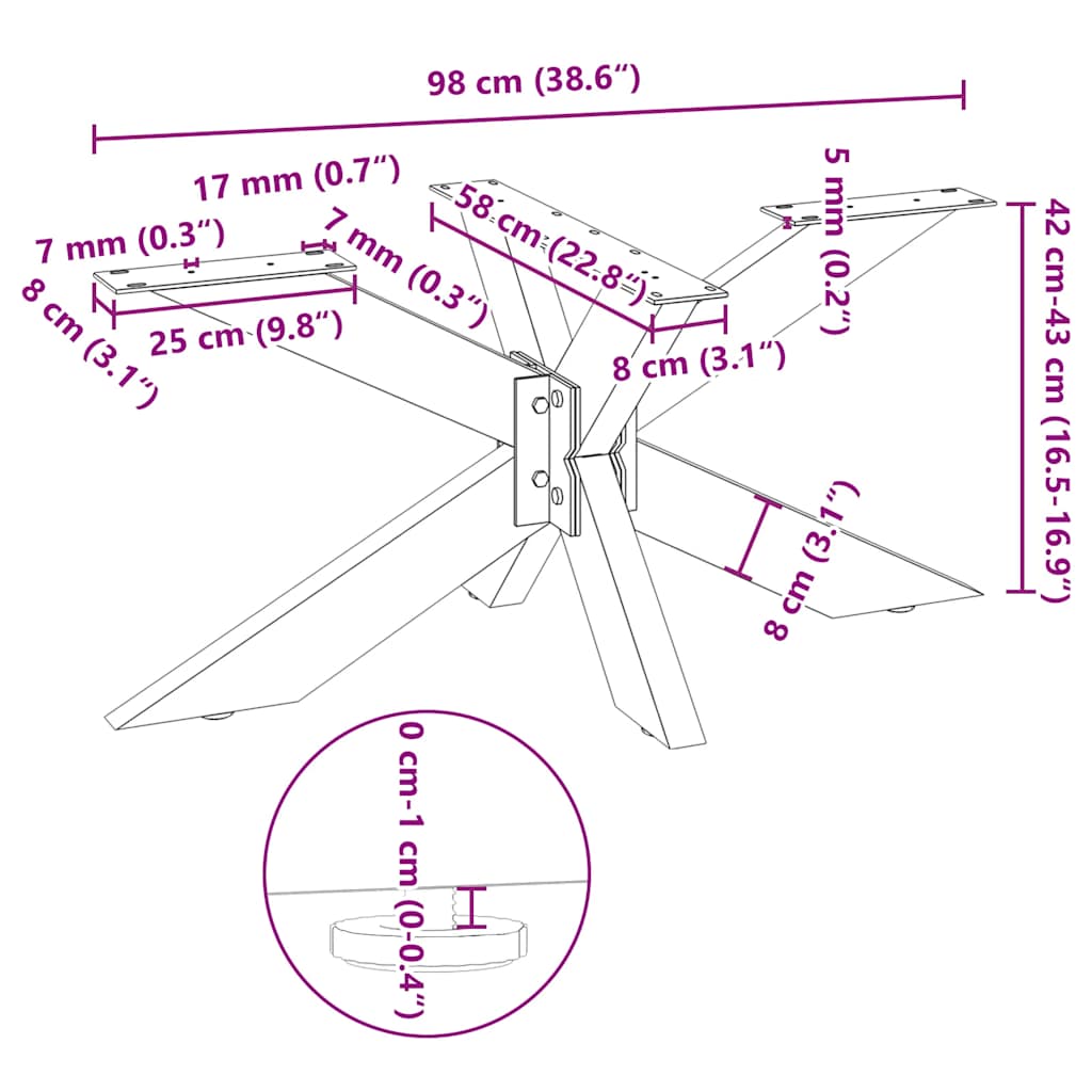 vidaXL Coffee Table Leg Spider Shape Black 98x58x(42-43) cm Steel