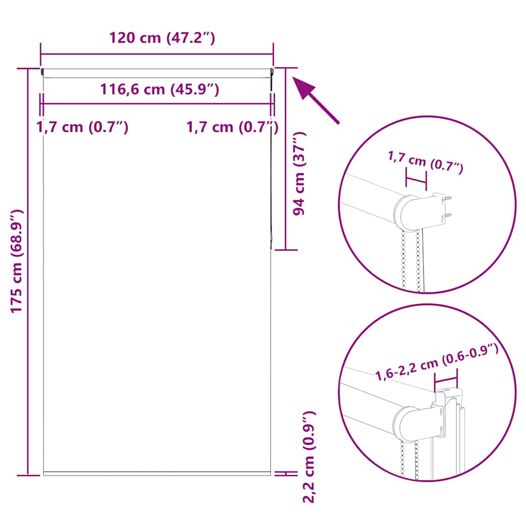 vidaXL Roller Blind Blackout White 120x175 cm Fabric Width 116.6 cm