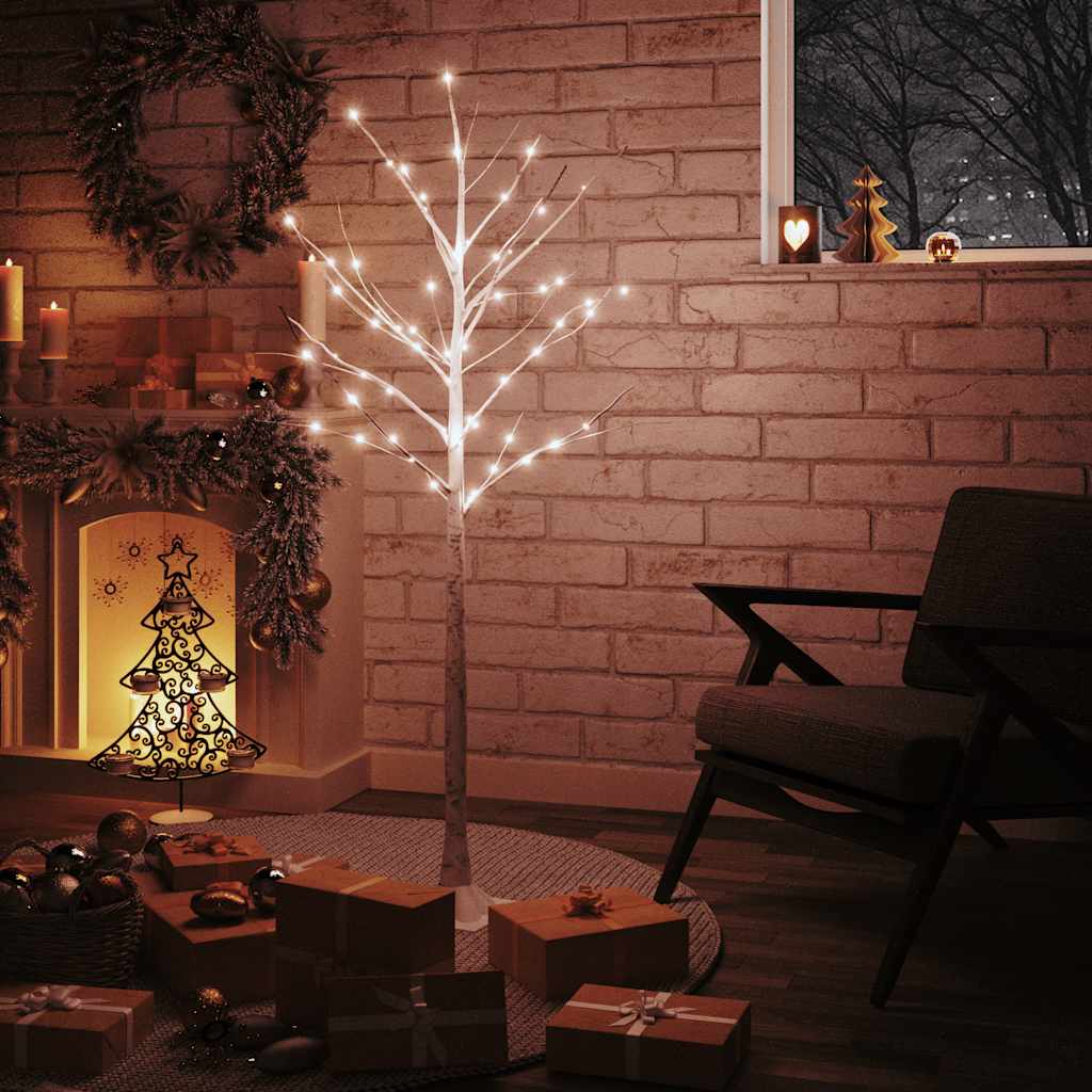 vidaXL Artificial Christmas Tree Warm White 72 LEDs 150 cm White Birch