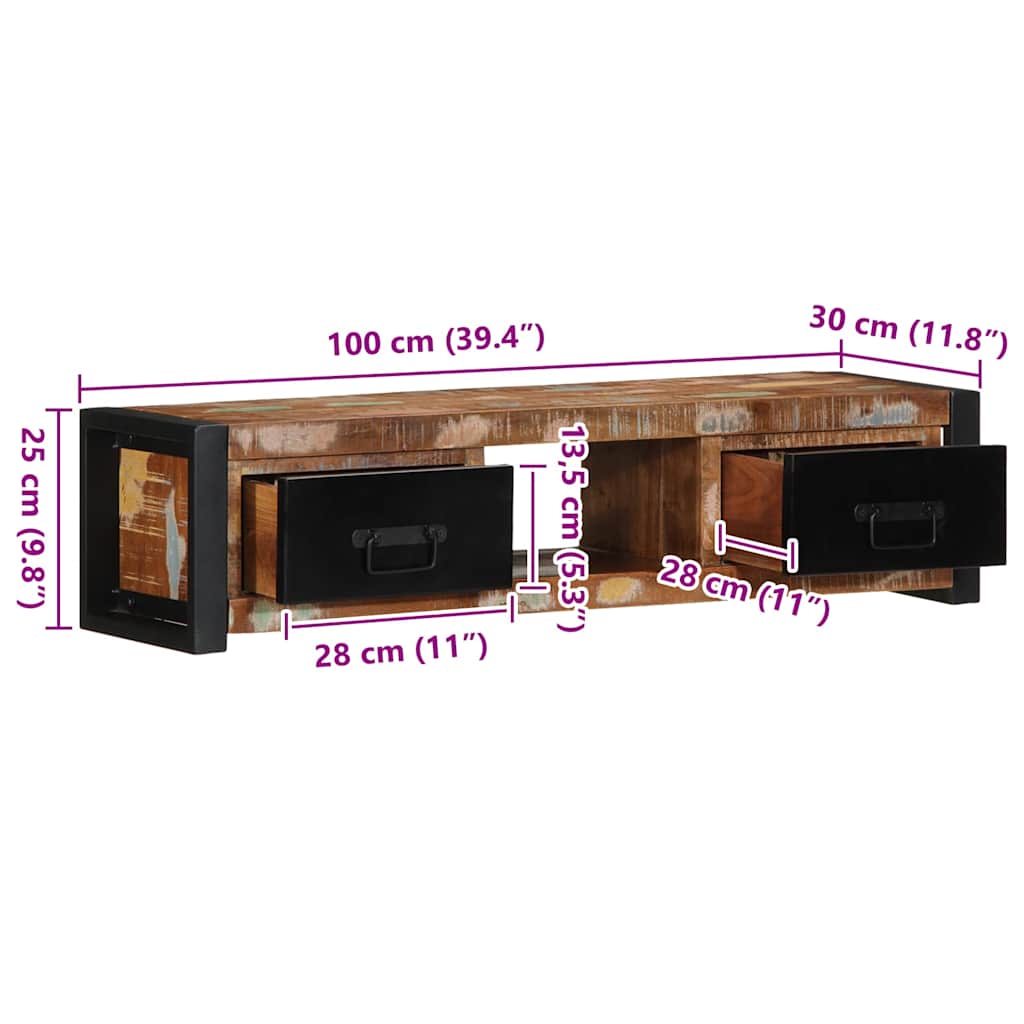 vidaXL TV Cabinet 100x30x25 cm Solid Wood Reclaimed