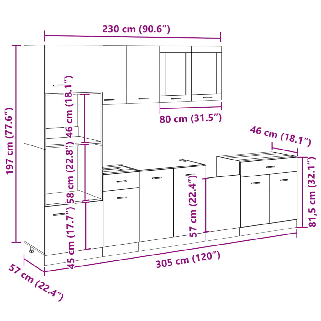 vidaXL 7 Piece Kitchen Cabinet Set Lyon Sonoma Oak Engineered Wood