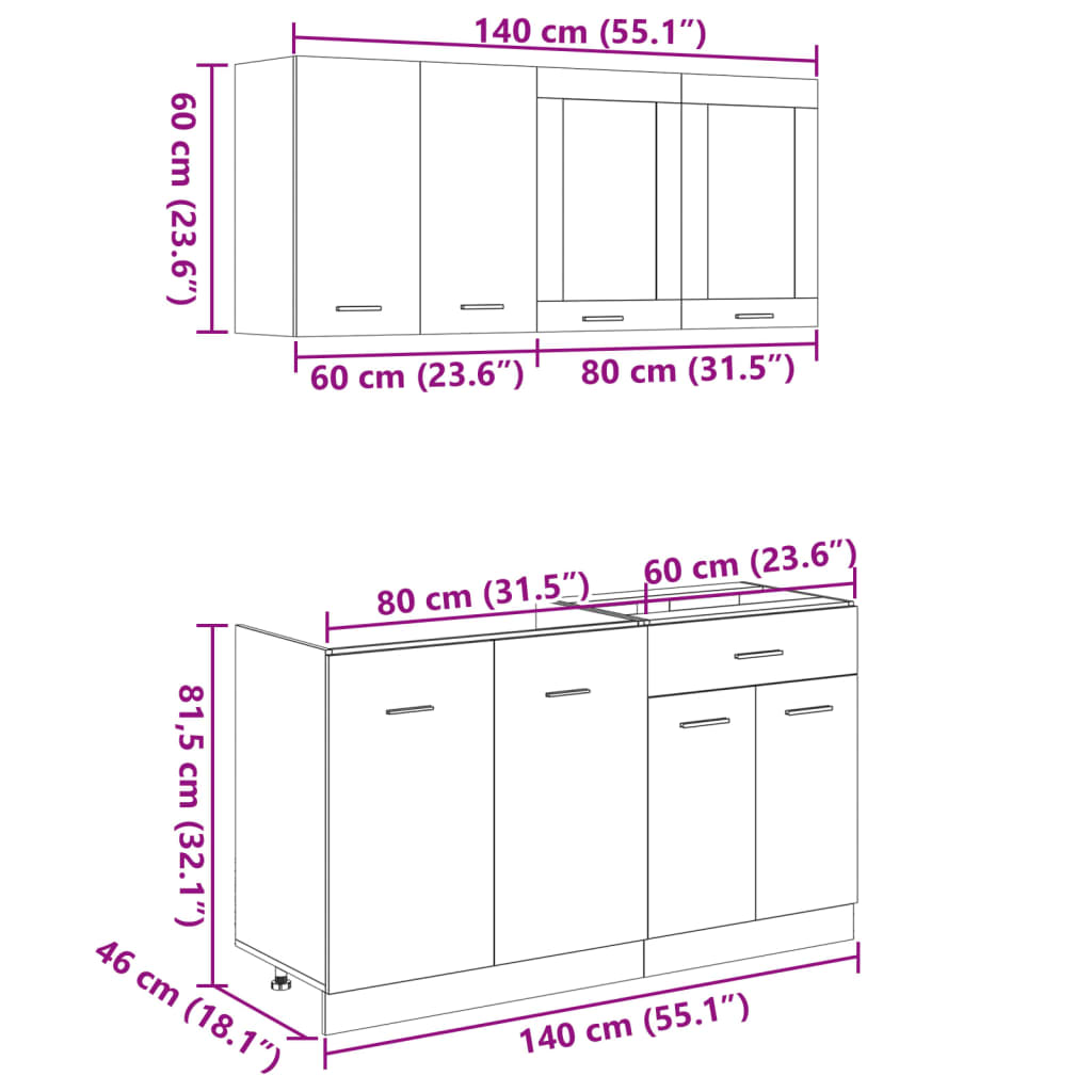 vidaXL 4 Piece Kitchen Cabinet Set Lyon Sonoma Oak Engineered Wood