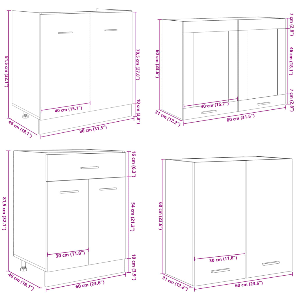 vidaXL 4 Piece Kitchen Cabinet Set Lyon Sonoma Oak Engineered Wood