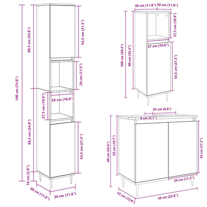 vidaXL 3 Piece Bathroom Furniture Set Sonoma Oak Engineered Wood