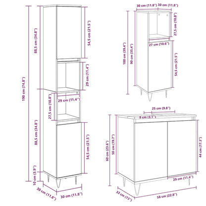 vidaXL 3 Piece Bathroom Furniture Set Sonoma Oak Engineered Wood