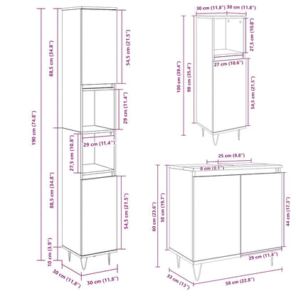 vidaXL 3 Piece Bathroom Furniture Set Sonoma Oak Engineered Wood
