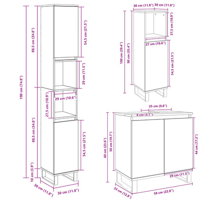 vidaXL 3 Piece Bathroom Furniture Set Sonoma Oak Engineered Wood