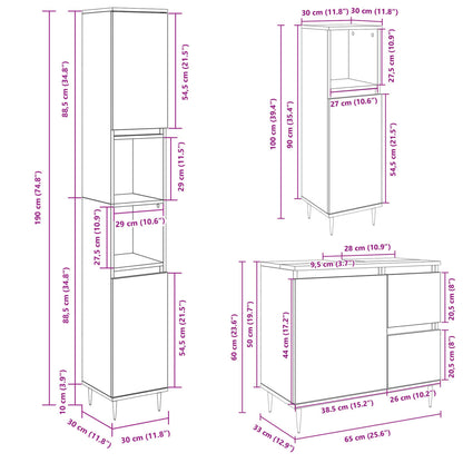 vidaXL 3 Piece Bathroom Furniture Set Sonoma Oak Engineered Wood