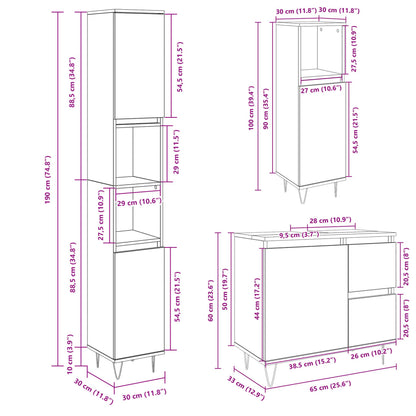 vidaXL 3 Piece Bathroom Furniture Set Sonoma Oak Engineered Wood