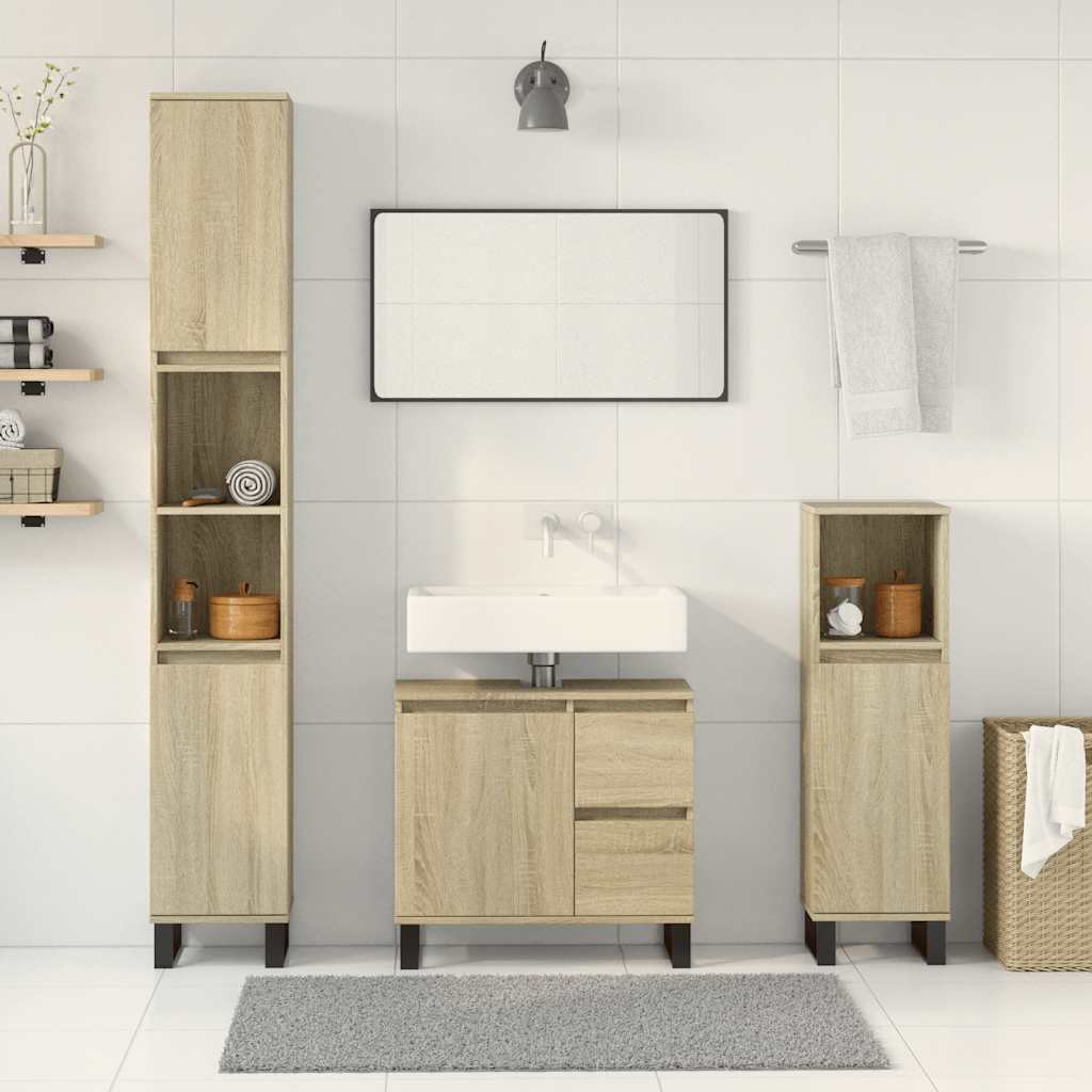 vidaXL 3 Piece Bathroom Furniture Set Sonoma Oak Engineered Wood