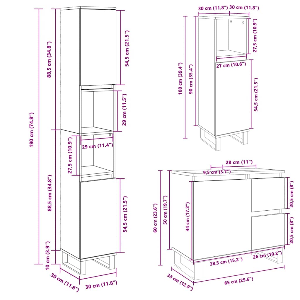 vidaXL 3 Piece Bathroom Furniture Set Sonoma Oak Engineered Wood