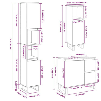 vidaXL 3 Piece Bathroom Furniture Set Sonoma Oak Engineered Wood