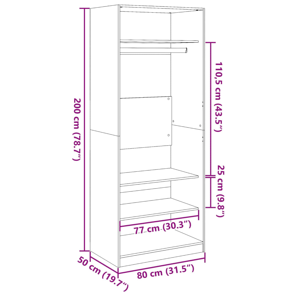 vidaXL Wardrobe White 80x50x200 cm Engineered Wood