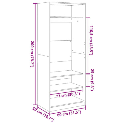 vidaXL Wardrobe White 80x50x200 cm Engineered Wood
