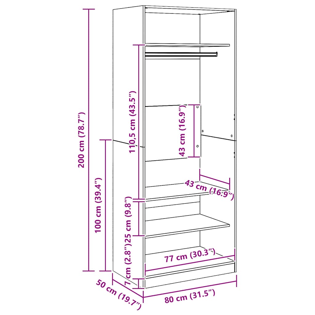 vidaXL Wardrobe Artisian Oak 80x50x200 cm Engineered Wood