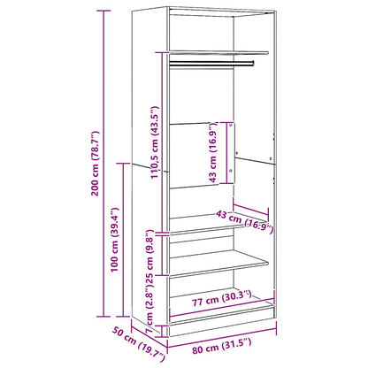 vidaXL Wardrobe Artisian Oak 80x50x200 cm Engineered Wood