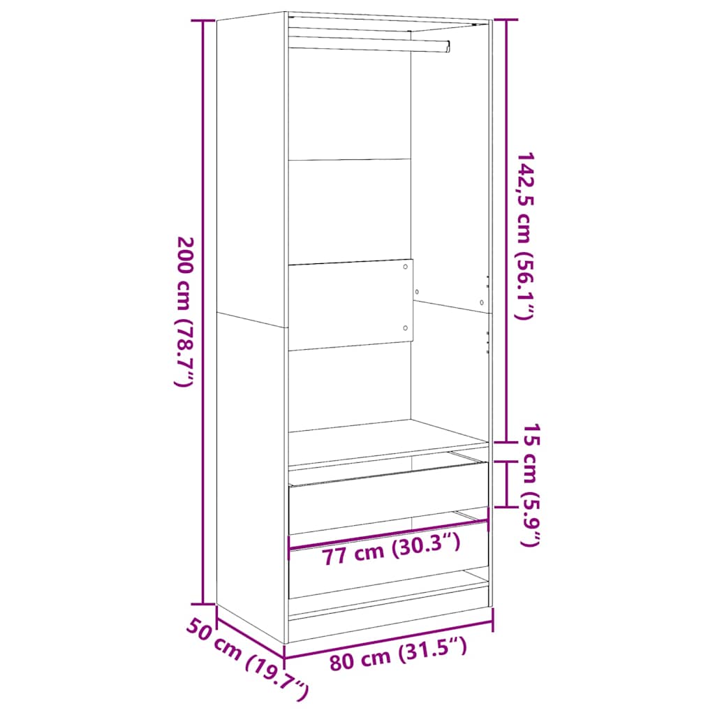 vidaXL Wardrobe Old Wood 80x50x200 cm Engineered Wood