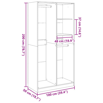 vidaXL Wardrobe Concrete Grey 100x50x200 cm Engineered Wood