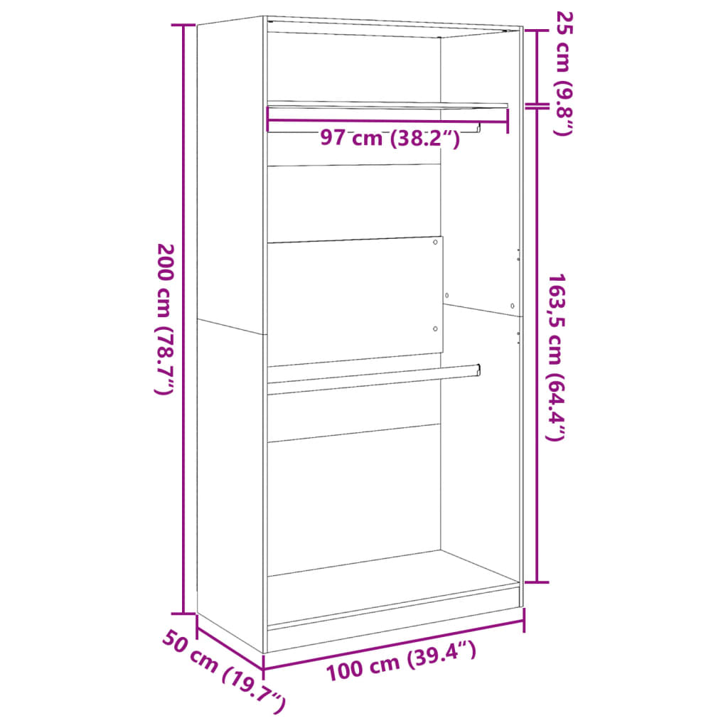 vidaXL Wardrobe Grey Sonoma 100x50x200 cm Engineered Wood