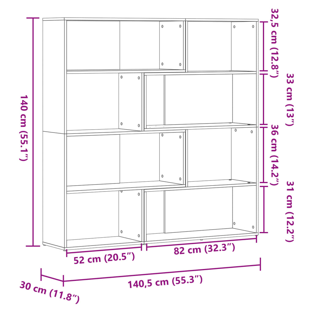 vidaXL Corner Bookcase 4-Tier Old Wood 85x85x140 cm Engineered Wood