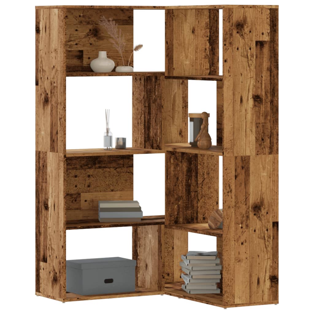 vidaXL Corner Bookcase 4-Tier Old Wood 85x85x140 cm Engineered Wood