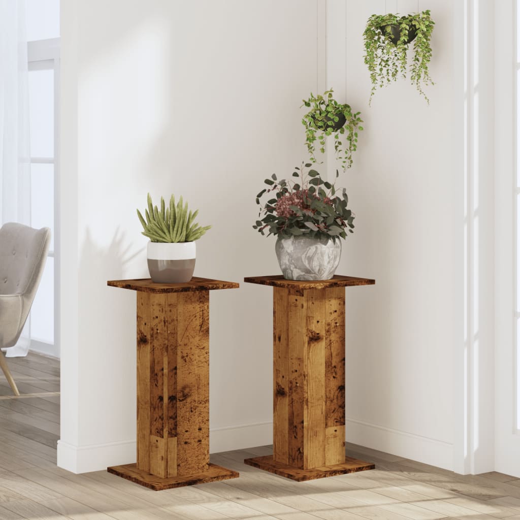 vidaXL Plant Stands 2 pcs Old Wood 30x30x60 cm Engineered Wood