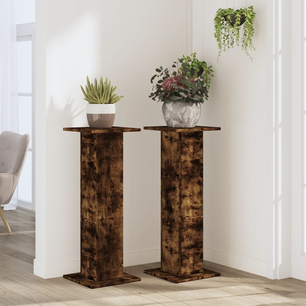 vidaXL Plant Stands 2 pcs Smoked Oak 30x30x80 cm Engineered Wood
