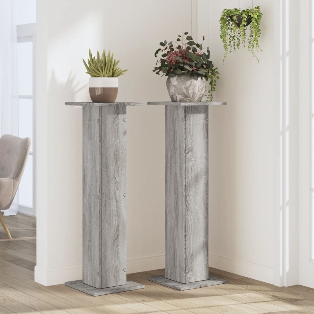 vidaXL Plant Stands 2 pcs Grey Sonoma 30x30x95 cm Engineered Wood