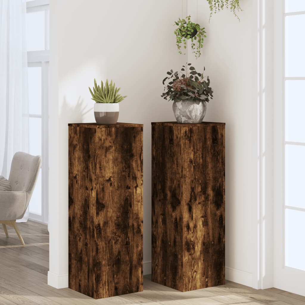 vidaXL Plant Stands 2 pcs Smoked Oak 33x33x100 cm Engineered Wood