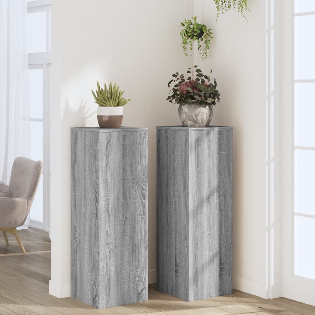 vidaXL Plant Stands 2 pcs Grey Sonoma 33x33x100 cm Engineered Wood