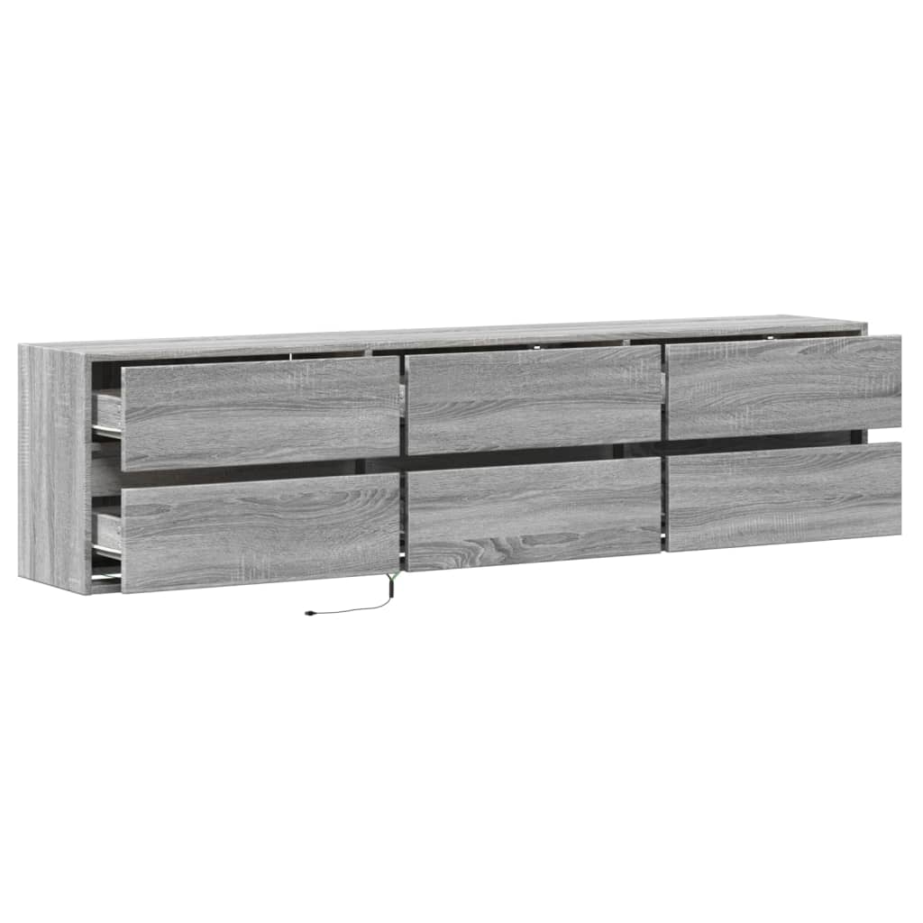 vidaXL TV Wall Cabinet with LED Grey Sonoma 180x31x45 cm