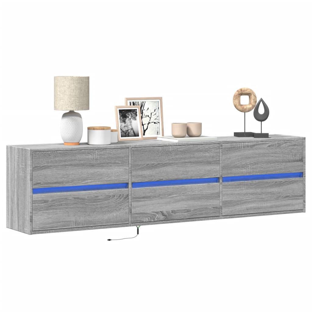 vidaXL TV Wall Cabinet with LED Grey Sonoma 180x31x45 cm
