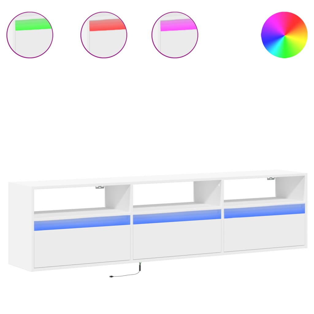 vidaXL TV Wall Cabinet with LED White 180x31x45 cm