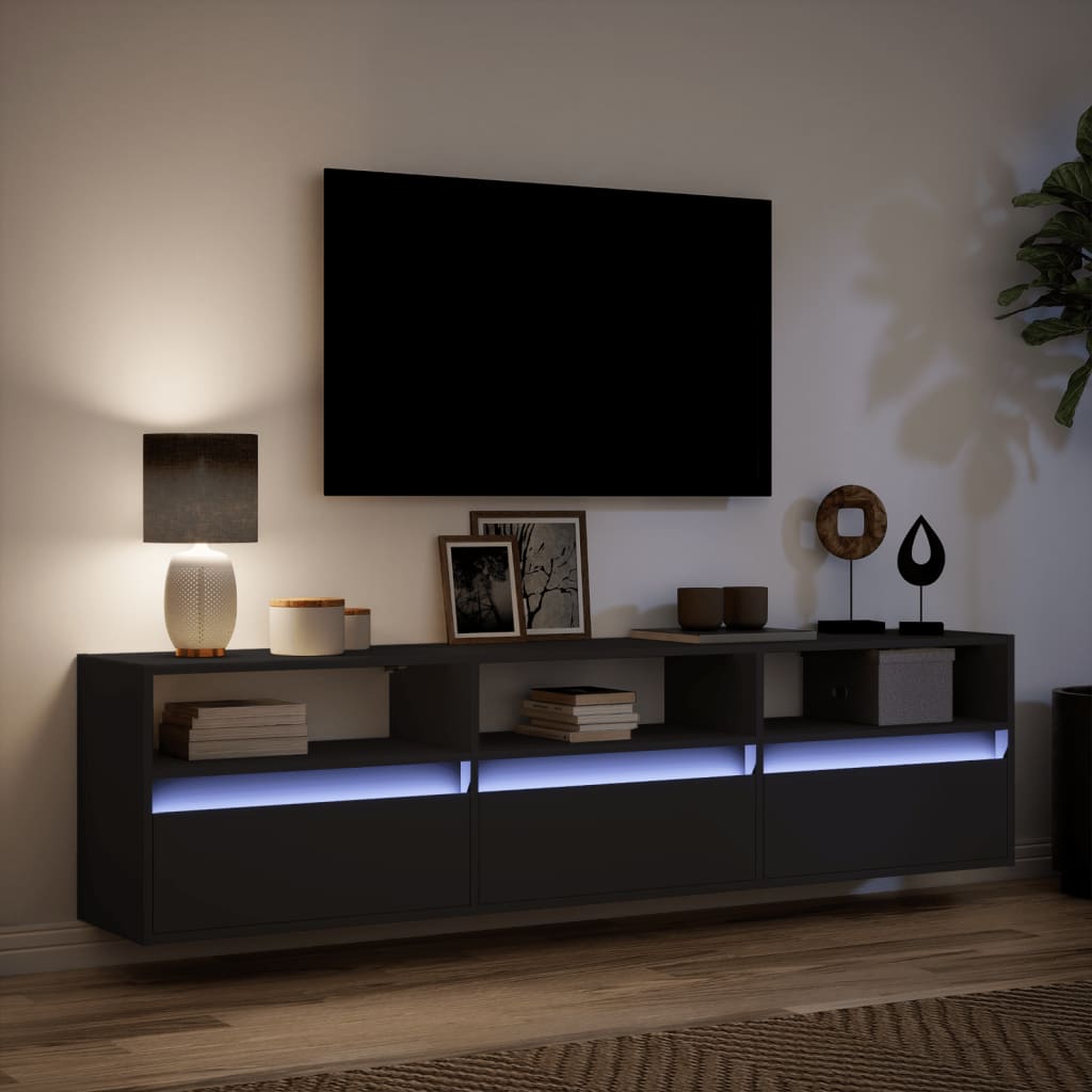 vidaXL TV Wall Cabinet with LED Black 180x31x45 cm