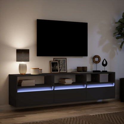 vidaXL TV Wall Cabinet with LED Black 180x31x45 cm