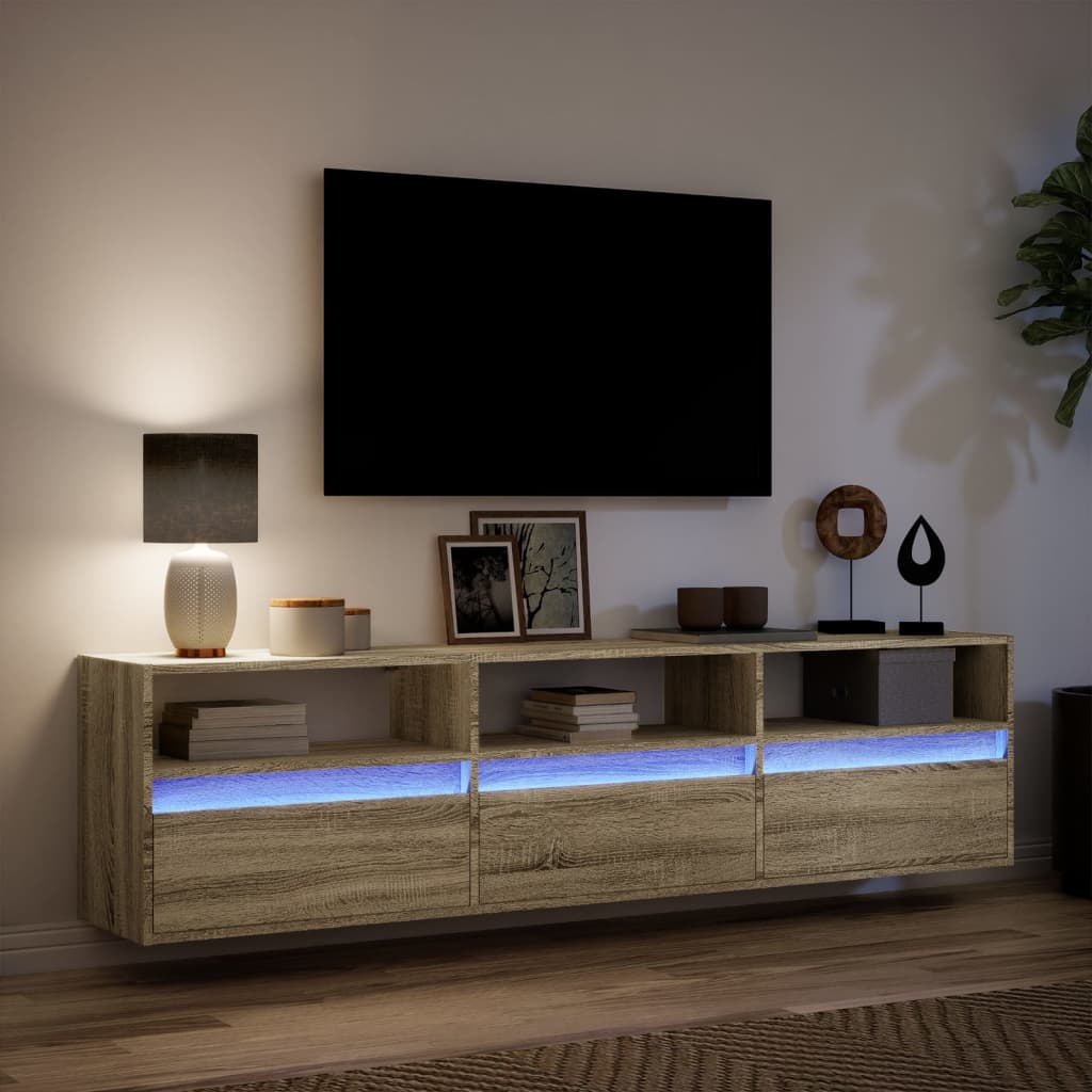vidaXL TV Wall Cabinet with LED Sonoma Oak 180x31x45 cm