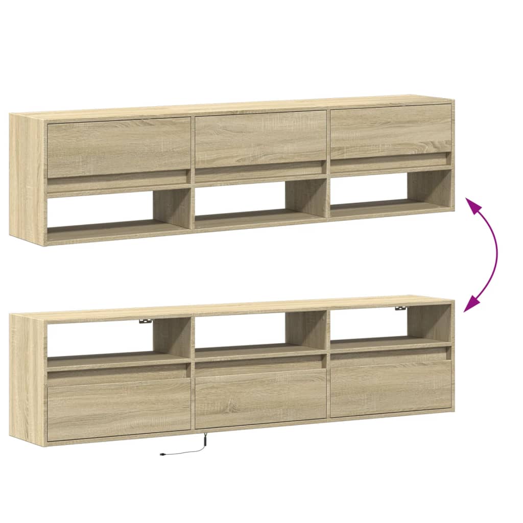 vidaXL TV Wall Cabinet with LED Sonoma Oak 180x31x45 cm