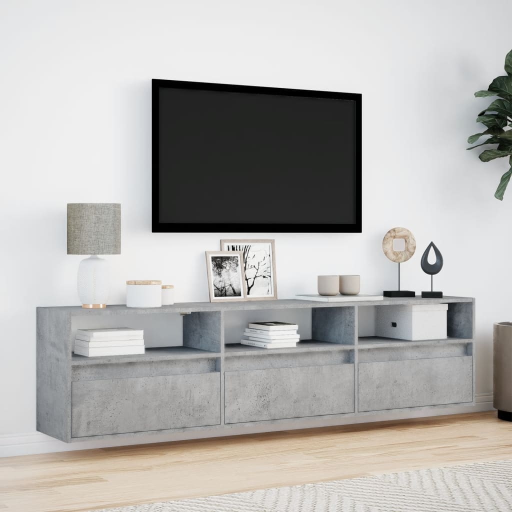 vidaXL TV Wall Cabinet with LED Concrete Grey 180x31x45 cm