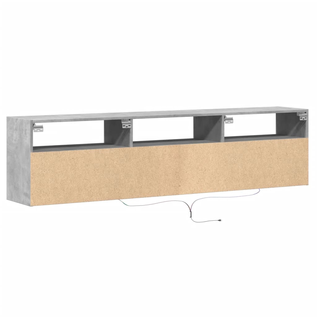 vidaXL TV Wall Cabinet with LED Concrete Grey 180x31x45 cm