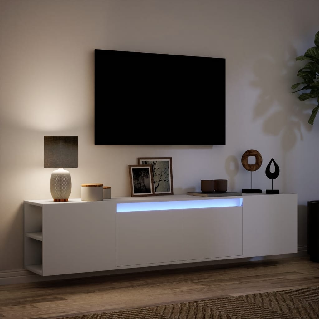 vidaXL TV Wall Cabinet with LED White 180x31x39.5 cm
