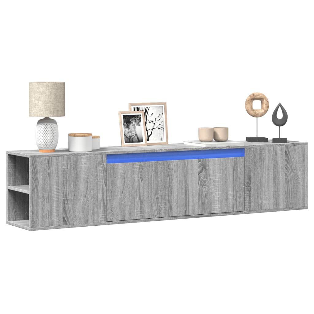 vidaXL TV Wall Cabinet with LED Grey Sonoma 180x31x39.5 cm