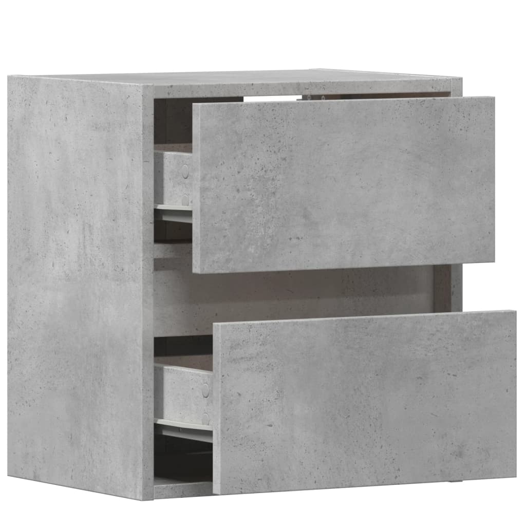 vidaXL Wall-mounted Bedside Cabinet with LED Lights Concrete Grey