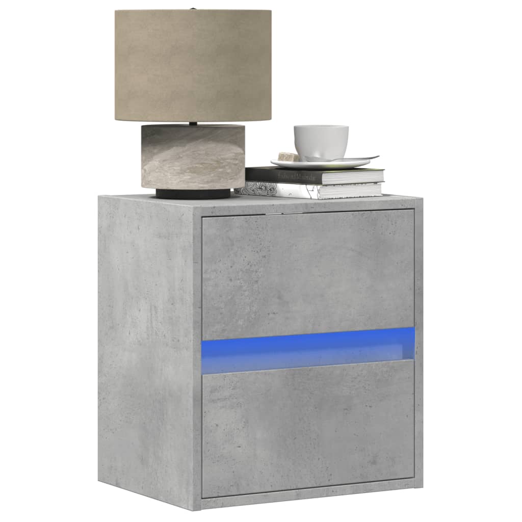 vidaXL Wall-mounted Bedside Cabinet with LED Lights Concrete Grey