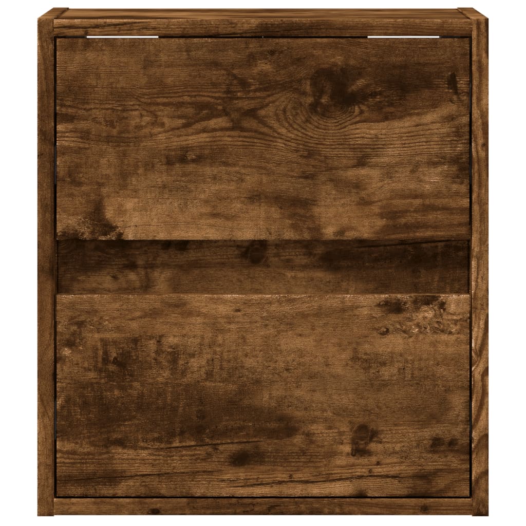 vidaXL Wall-mounted Bedside Cabinet with LED Lights Smoked Oak