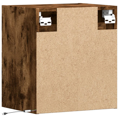 vidaXL Wall-mounted Bedside Cabinet with LED Lights Smoked Oak