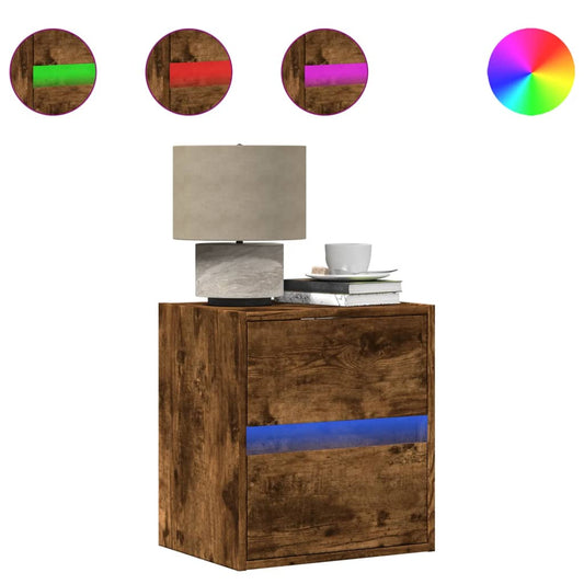 vidaXL Wall-mounted Bedside Cabinets with LED Lights 2 pcs Smoked Oak