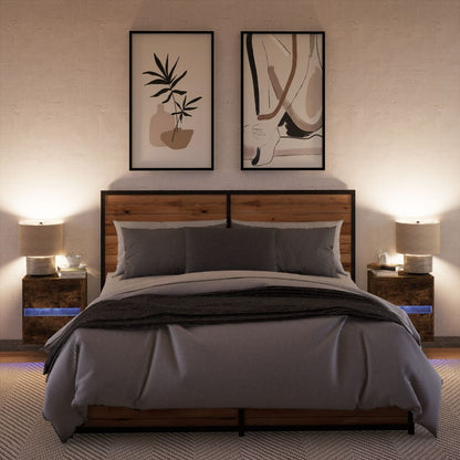 vidaXL Wall-mounted Bedside Cabinets with LED Lights 2 pcs Smoked Oak