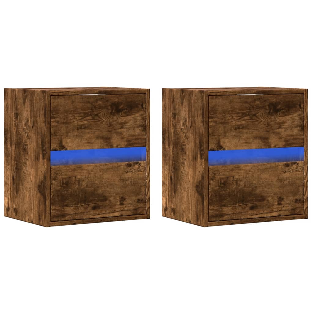 vidaXL Wall-mounted Bedside Cabinets with LED Lights 2 pcs Smoked Oak