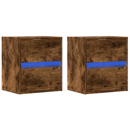 vidaXL Wall-mounted Bedside Cabinets with LED Lights 2 pcs Smoked Oak
