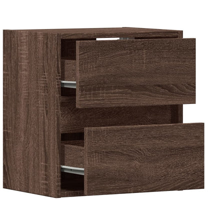 vidaXL Wall-mounted Bedside Cabinet with LED Lights Brown Oak